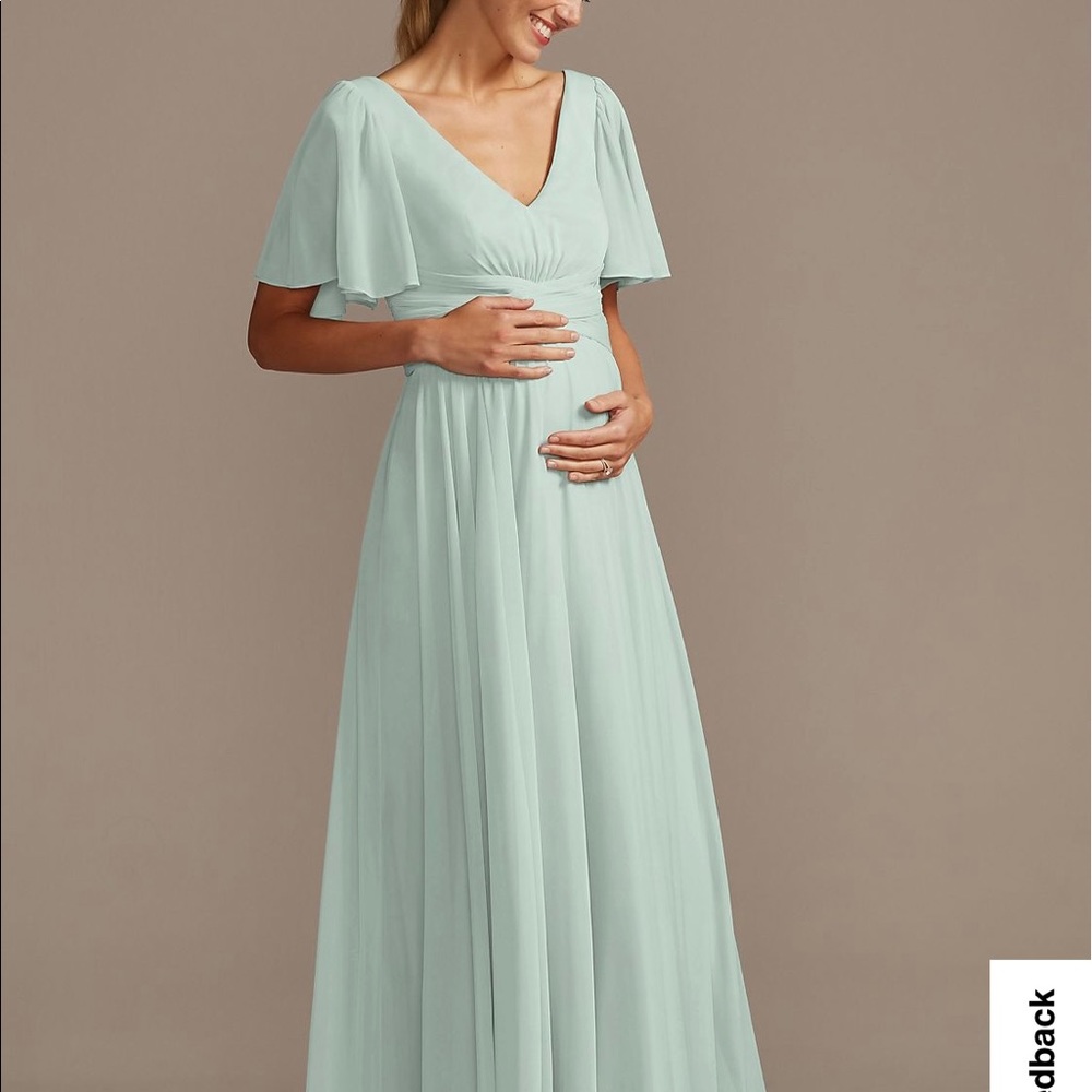 David Bridal. Flutter Sleeve Mesh Maternity Bridesmaid Dress